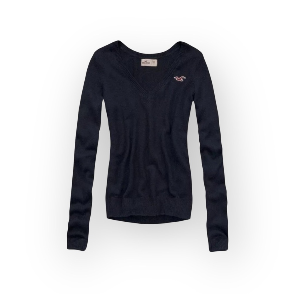 Hollister ★ V Neck Bird Logo Classic Preppy Knit Sweater ★ Navy ★ Small ★ - Picture 1 of 12
